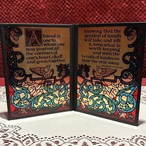 Vintage Seriglass Yorkraft, Stained Glass Two Panel Arabian, Proverb Friendship